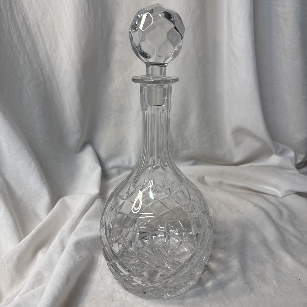 Vintage Cut Crystal Liquor Faceted Stopper Decanter Elegant Whiskey Barware